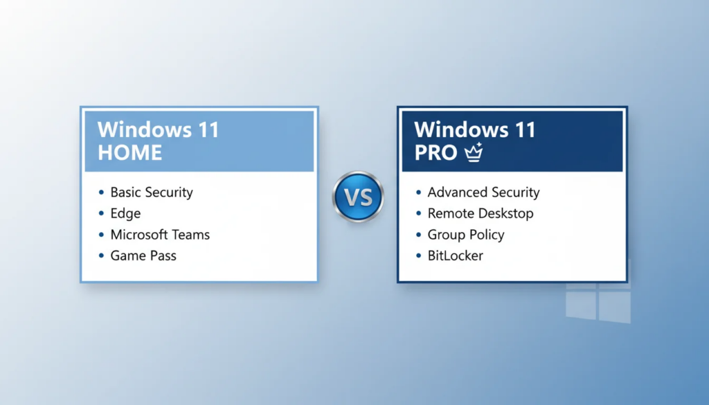 Buy Windows 11 License Home vs Pro comparison