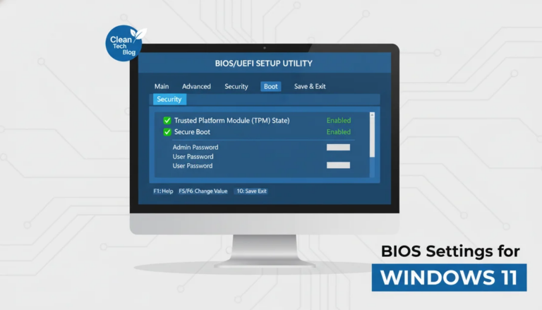 BIOS settings for Windows 11 TPM Secure Boot UEFI configuration