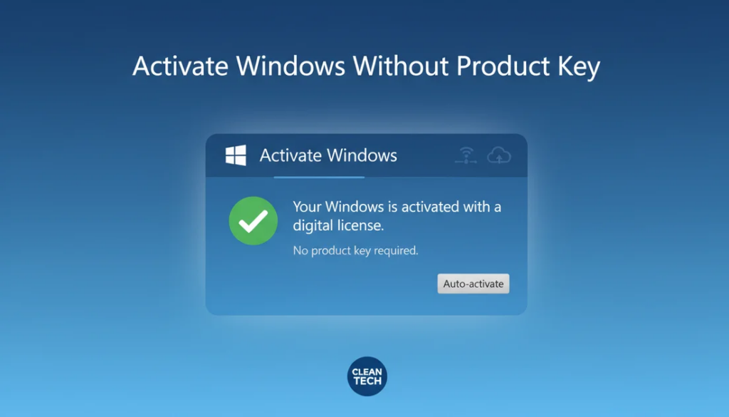 Activate Windows without product key using digital license