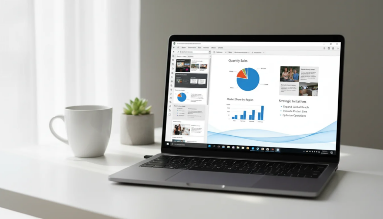 PowerPoint tutorial for beginners showing Microsoft PowerPoint presentation editor with slides