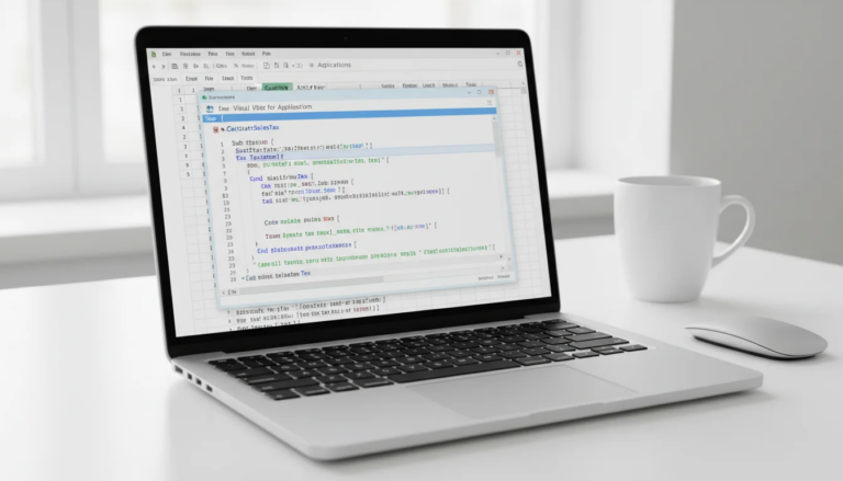 Excel macros and VBA tutorial showing Visual Basic editor with code in Microsoft Excel