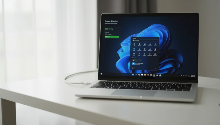 Windows 11 power settings showing Power and battery configuration on laptop