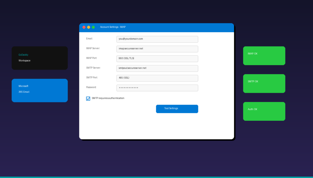 How to set up GoDaddy email in Microsoft Outlook with IMAP and SMTP server settings