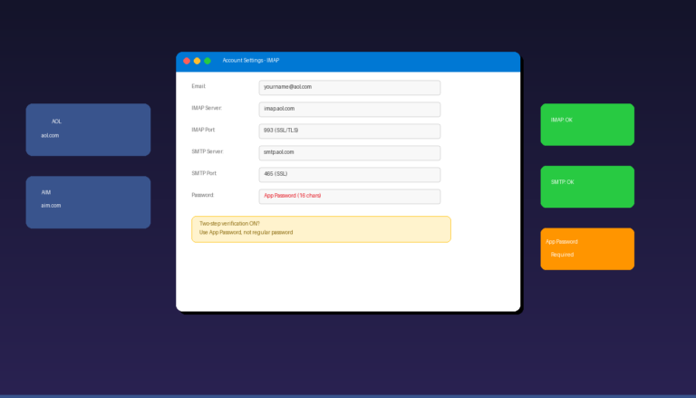 How to set up AOL email in Microsoft Outlook with IMAP SMTP settings and app password