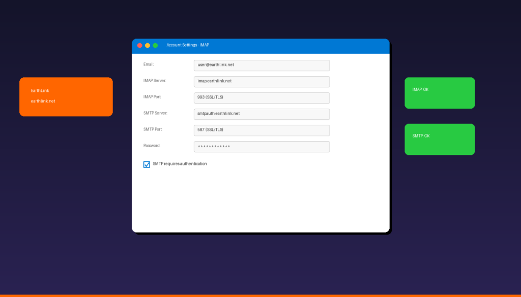 How to set up EarthLink email in Outlook with IMAP and SMTP server settings