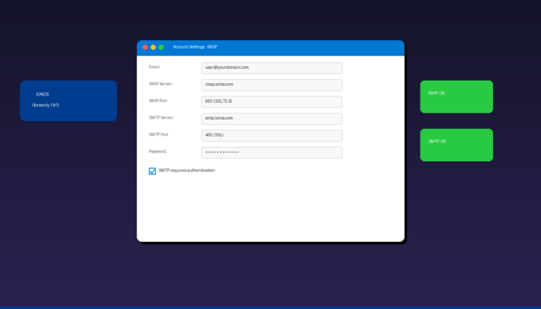 How to set up IONOS email in Outlook with IMAP and SMTP server settings